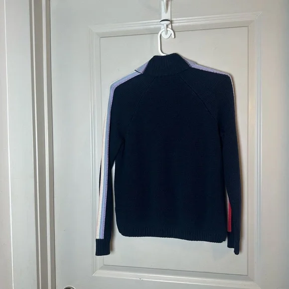 Marine Layer Archive Invierno Quarter Zip Cotton/Wool Navy Stripe Sweater, XS